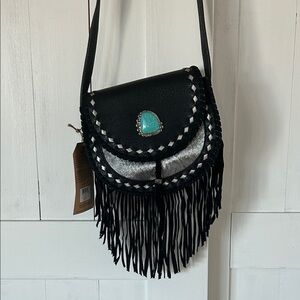 Catchfly Calf hair saddle bag crossbody purse black leather NEW Boot Barn